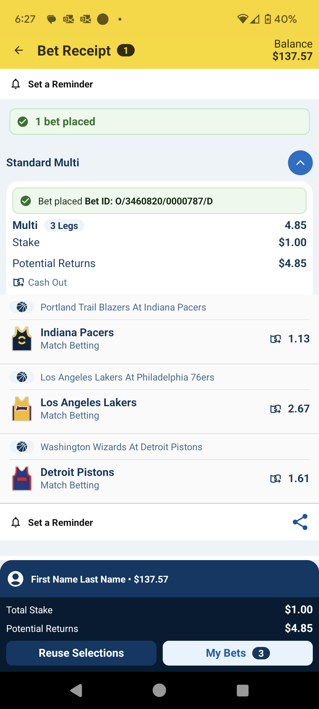 Sports 3 Leg Multi Confirmed.