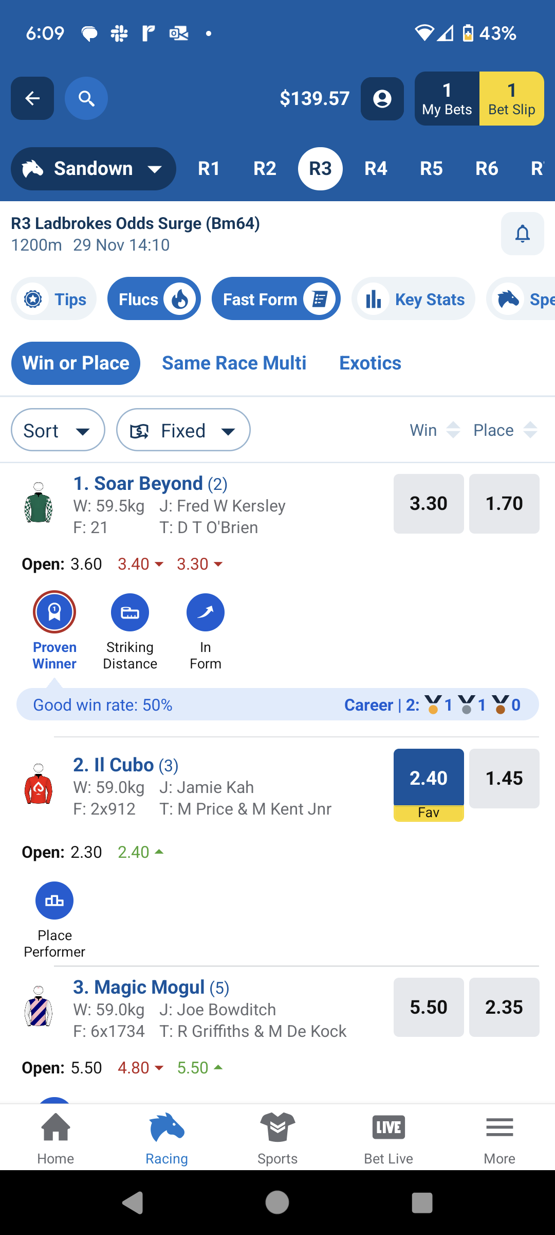 Race Card Added Selection.