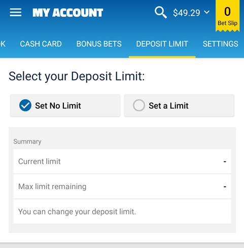 limit deposit set sportsbet tap tab account
